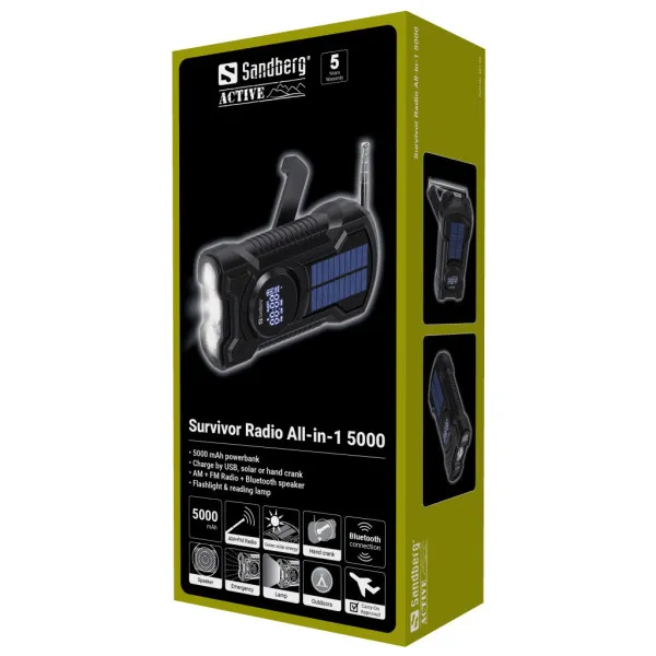 Powerbank Sandberg AIO 421-03 radio/zvučnik/solarni punjač/5000mAh