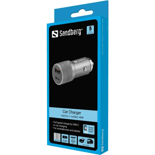 USB auto punjač Sandberg USB/USB-C 48W 441-50
