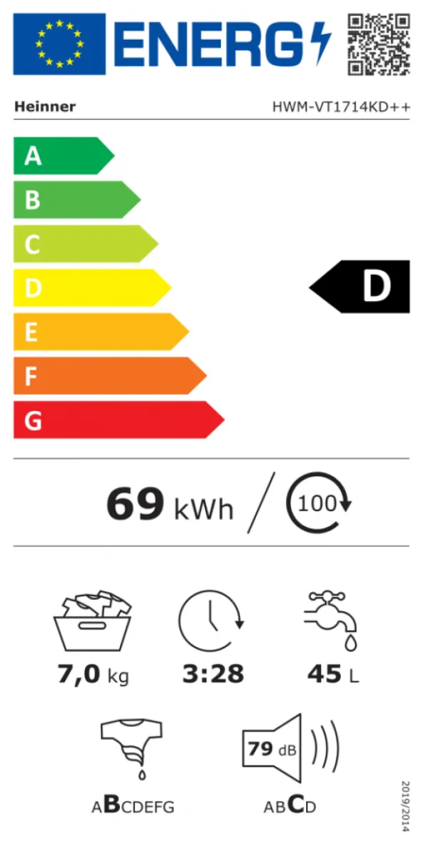 Mašina za pranje veša HEINNER HWM-VT1714KD++ 7kg/1400o/15 programa