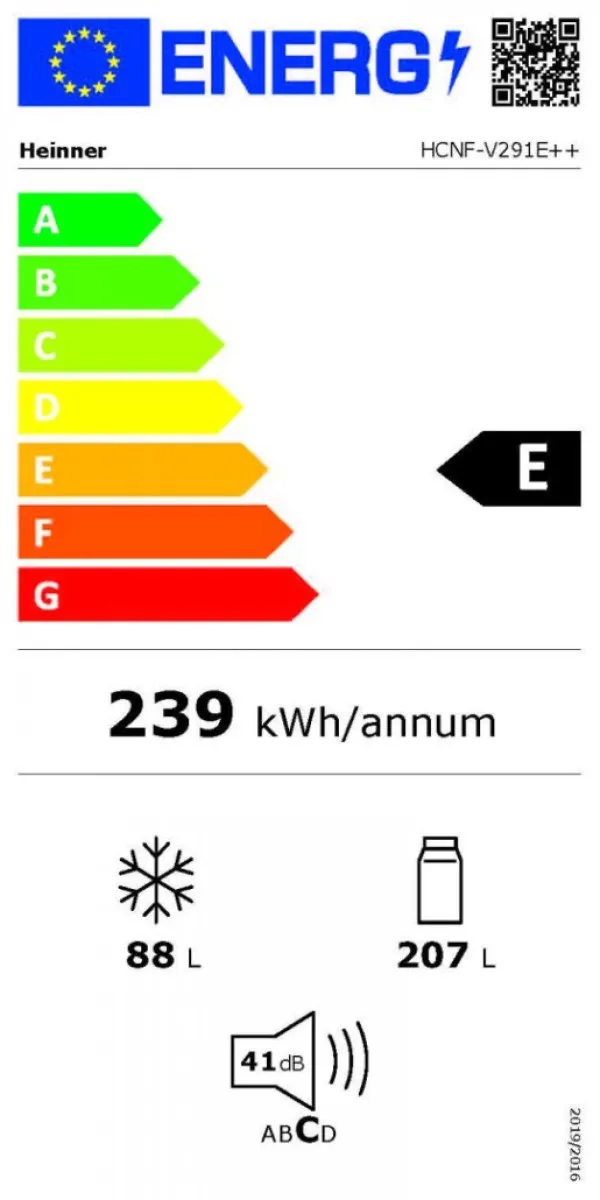 Kombinovani frižider HEINNER HCNF-V291E++ 294l/NoFrost/60x186/Beli