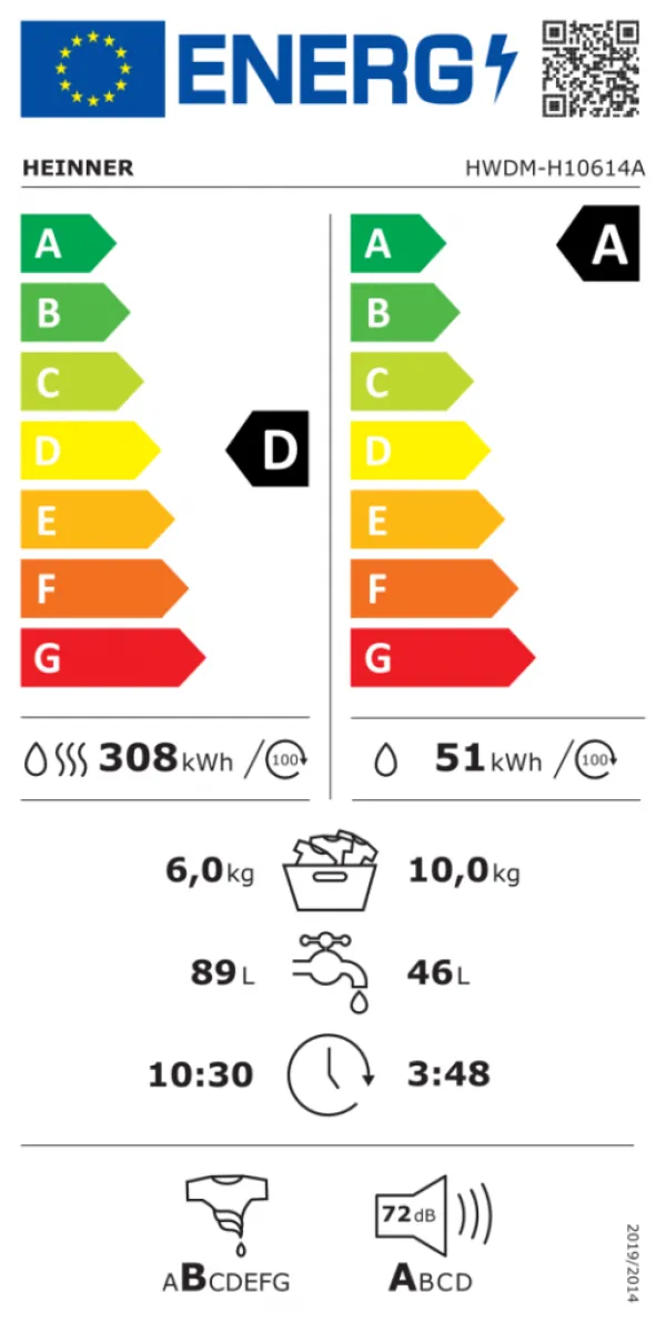 Mašina za pranje i sušenje veša HEINNER HWDM-H10614A 10kg/6kg/1400o