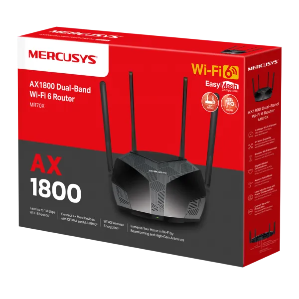 LAN Router Mercusys MR70X AX1800/1Gx WAN/3G LAN/4x5dBi