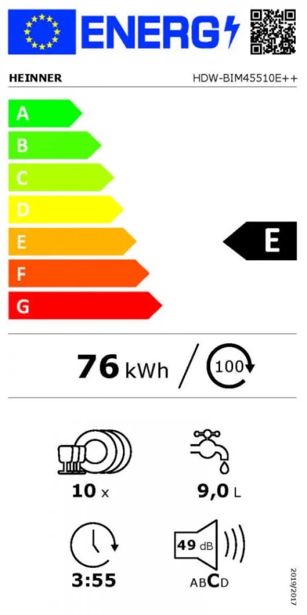 Ugradna mašina za pranje sudova HEINNER HDW-BIM45510E++ 10kompleta /45cm