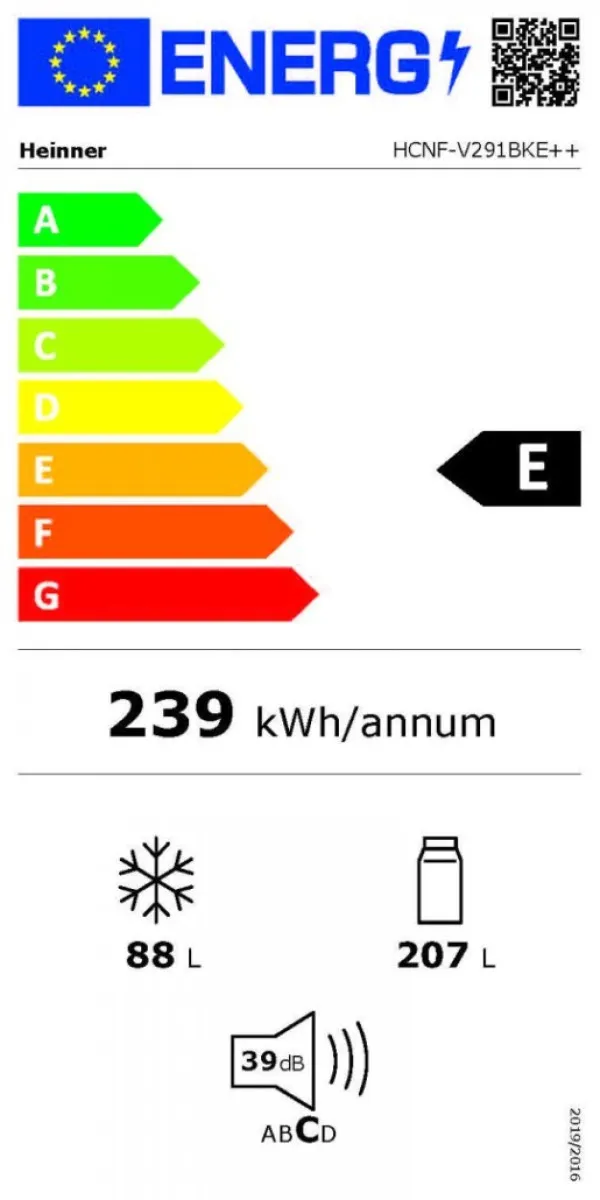 Kombinovani frižider HEINNER HCNF-V291BKE++ 294l/NoFrost/60x186/Crni