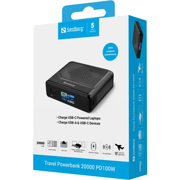 Powerbank Sandberg Travel 421-25 20000mAh PD100W/bežično punjenje