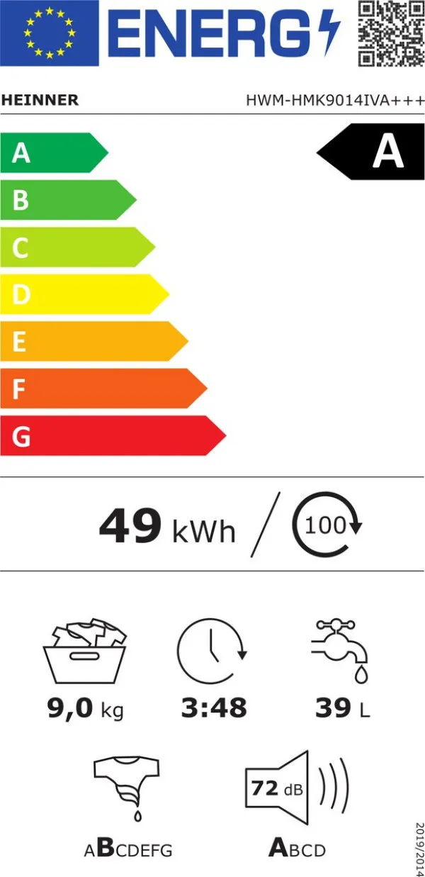 Mašina za pranje veša HEINNER HWM-HMK9014IVA+++/9kg/1400obrt/inverter